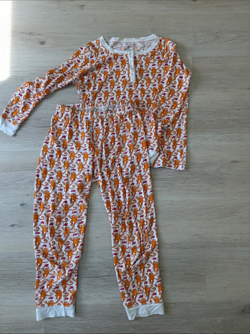Roller Rabbit Kids Long Sleeve Orange Monkey Print Pajama Set